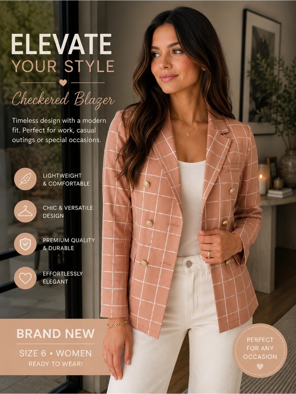 Checkered Blazer Jacket - Pink Windowpane